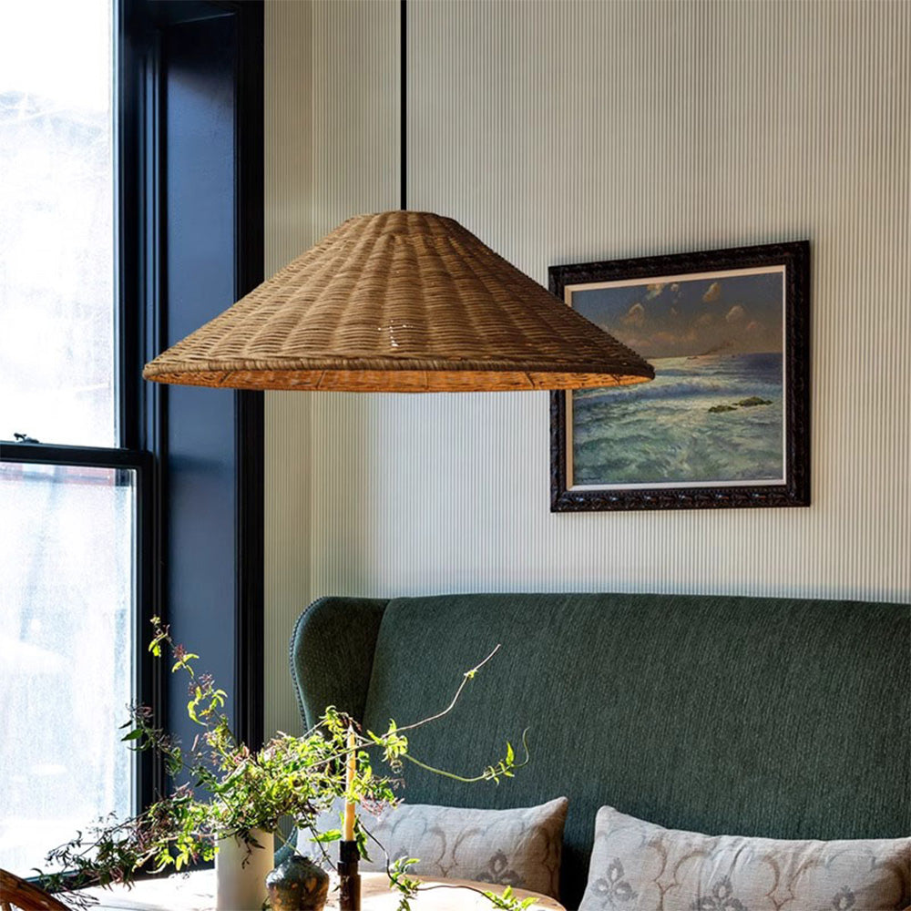 Retro Handgeweven Kegelvormige Rattan Hanglamp
