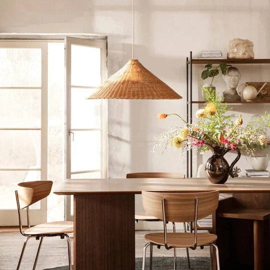 Retro Handgeweven Kegelvormige Rattan Hanglamp