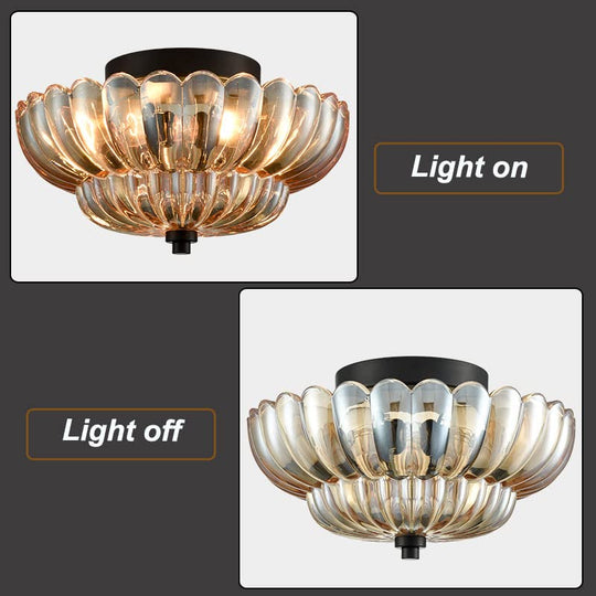 Vintage Amberkleurige Plafondlamp van Glas