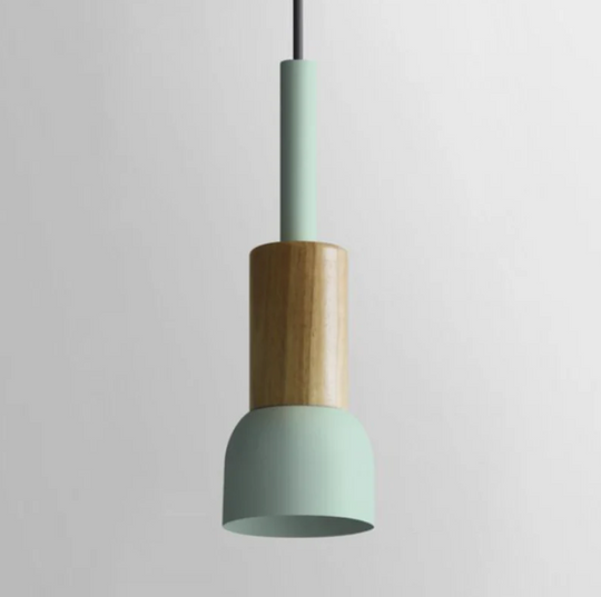 Scandinavische Houten Hanglamp met Kleurrijk Design