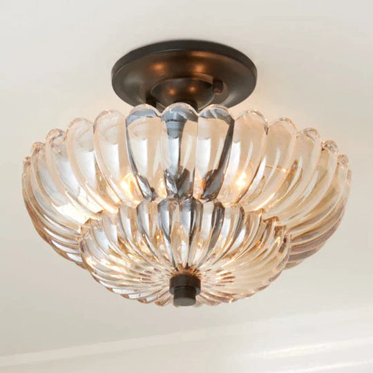 Vintage Amberkleurige Plafondlamp van Glas