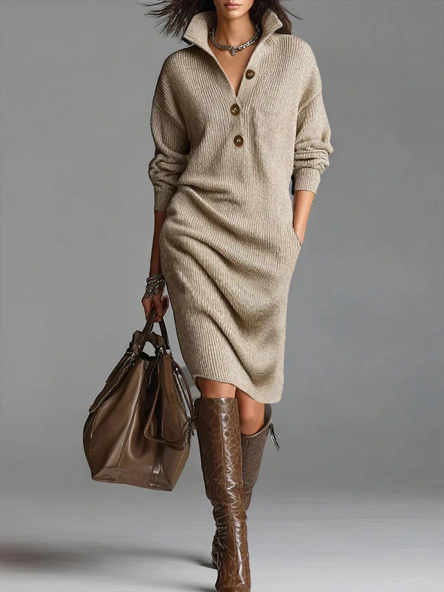Norlyn™ | Chique geribde midi jurk