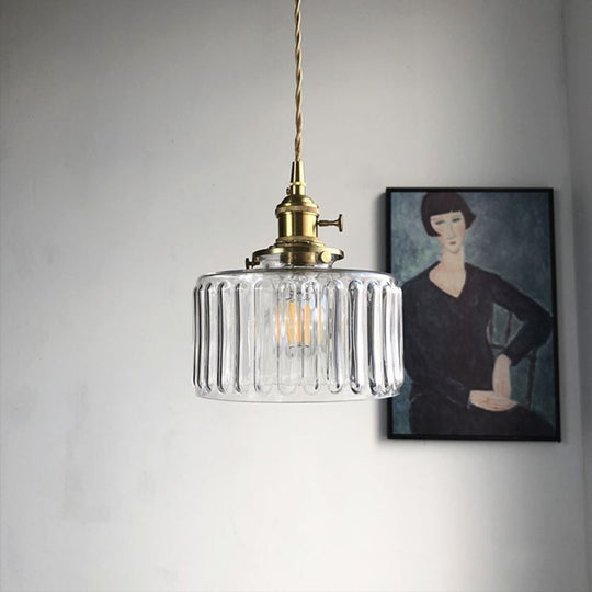 Vintage Cilindervormige Glazen Hanglamp met Traditioneel Design