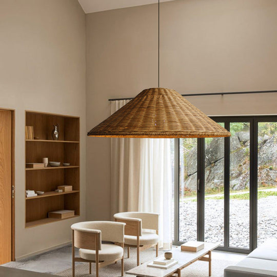 Retro Handgeweven Kegelvormige Rattan Hanglamp