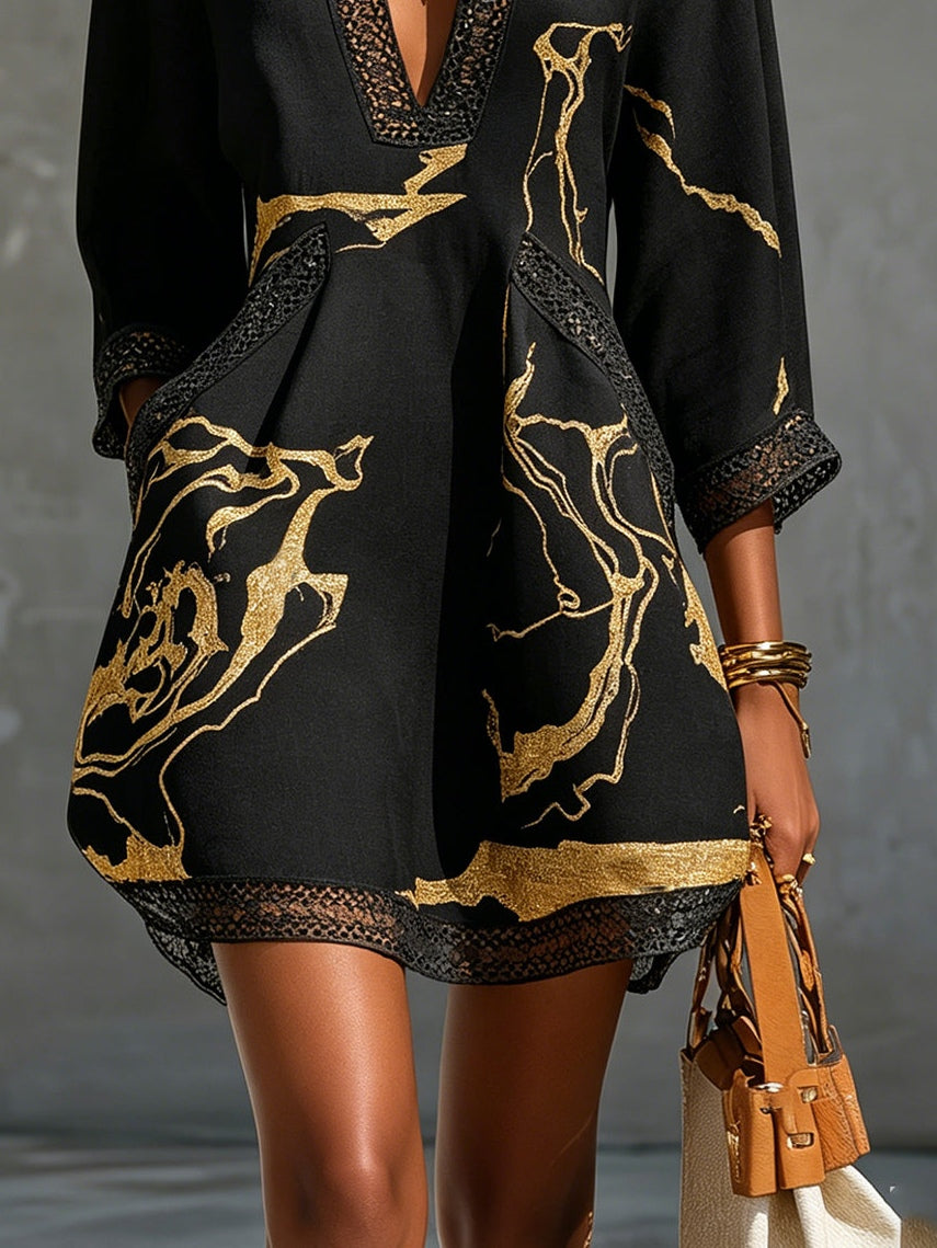 Bianca™ | Elegante Mini Jurk Met Gouden Print