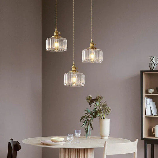 Vintage Cilindervormige Glazen Hanglamp met Traditioneel Design