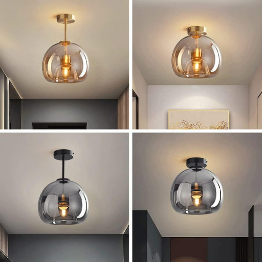Stijlvolle Retro Koperen Glas Plafondlamp