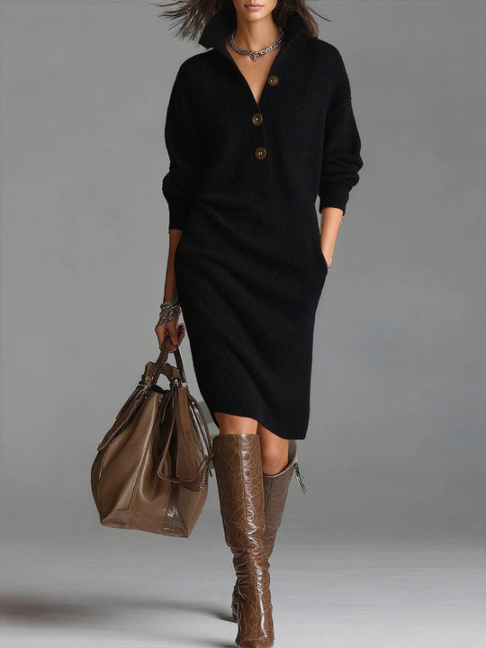 Norlyn™ | Chique geribde midi jurk