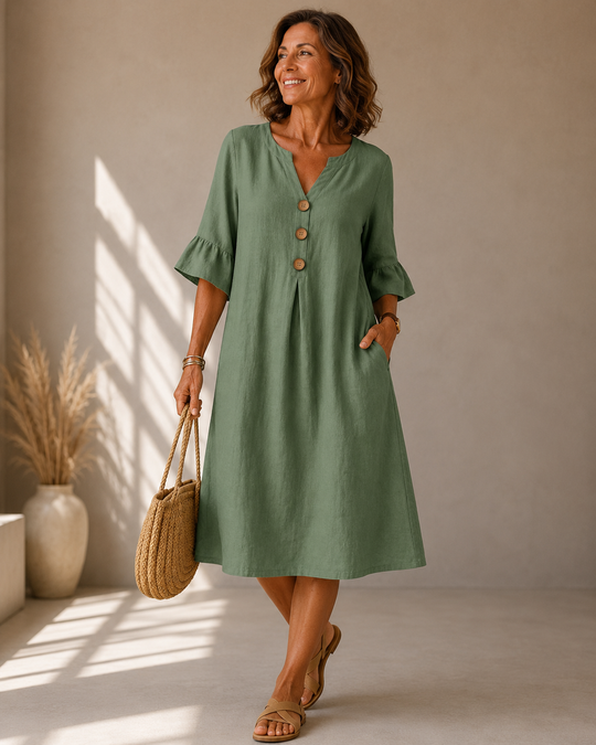Corinne™ | Buikbedekkende Midi Jurk Met Knopen